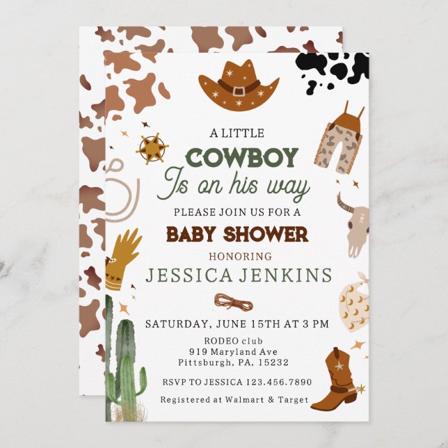 Cowboy Western Boy Baby Shower Invitation (Front/Back)