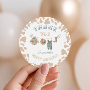 Cowboy Western Boy Baby Shower Thank You Classic Round Sticker