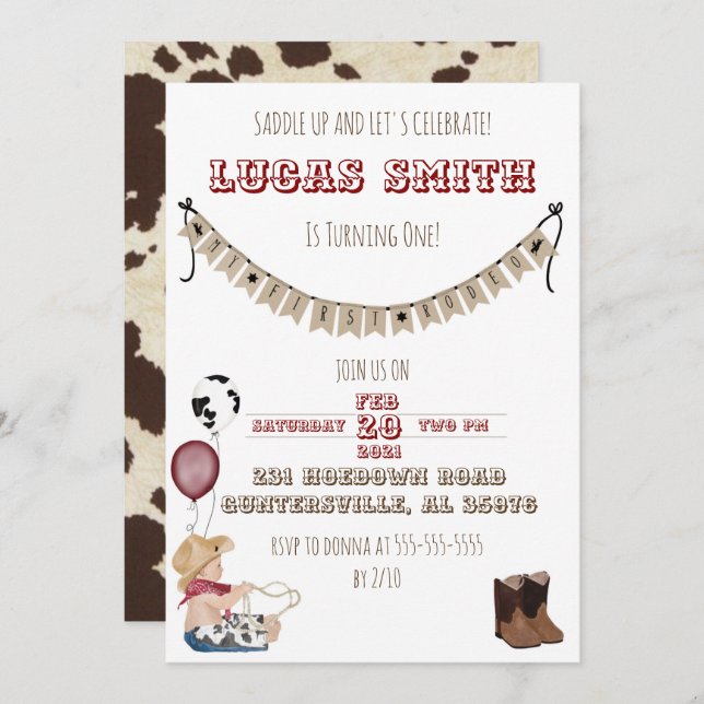 Cowboy Western Boys Birthday Invitation (Front/Back)