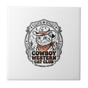 Cowboy Western Cat Pet Lover Shirt Art - Cowboy We Ceramic Tile