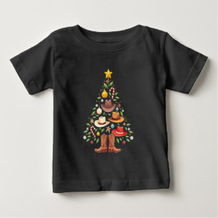 Cowboy Western Christmas Tree Santa  Baby T-Shirt