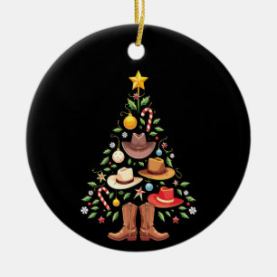 Cowboy Western Christmas Tree Santa Ceramic Ornament