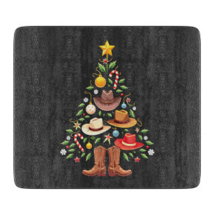Cowboy Western Christmas Tree Santa  Cutting Board