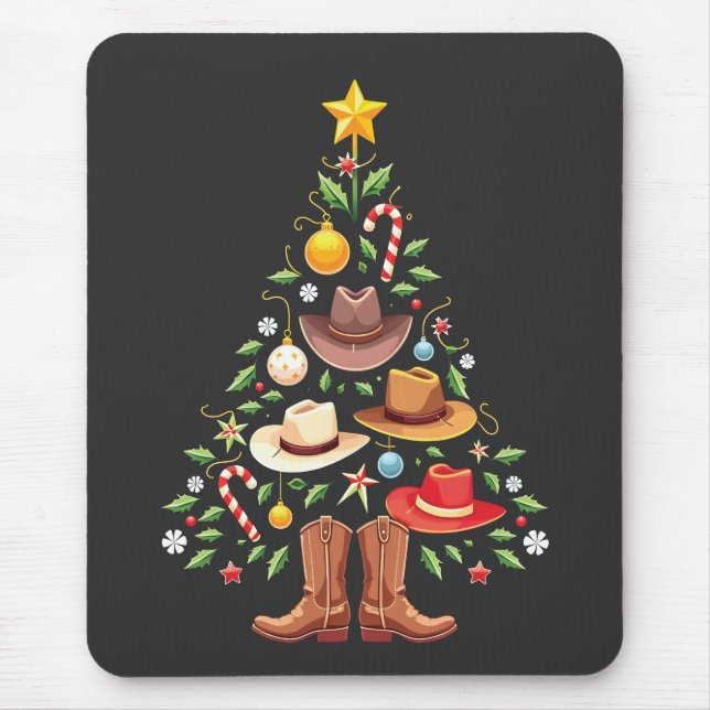 Cowboy Western Christmas Tree Santa  Mouse Pad (Front)