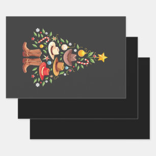 Cowboy Western Christmas Tree Santa  Wrapping Paper Sheet