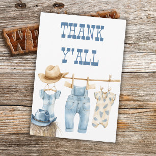 Cowboy Western Clothesline Blue Boy Baby Shower Thank You Card