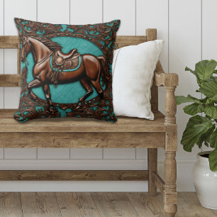 Cowboy Western Country Equestrian Brown Horse Cushion