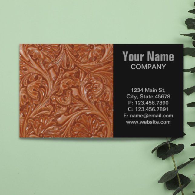 cowboy western country pattern tooled leather business card (cowboy western country pattern tooled leather business card)