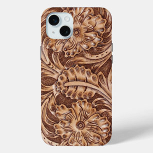 cowboy western country pattern tooled leather iPhone 15 mini case