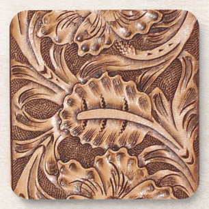 cowboy western country pattern tooled leather coaster
