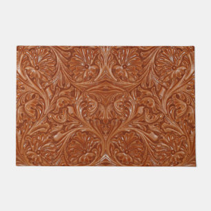cowboy western country pattern tooled leather doormat