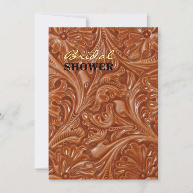cowboy western country pattern tooled leather invitation (Front)