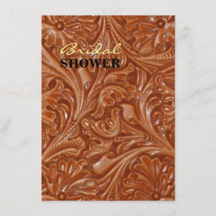 cowboy western country pattern tooled leather invitation