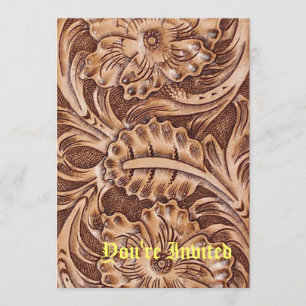 cowboy western country pattern tooled leather invitation