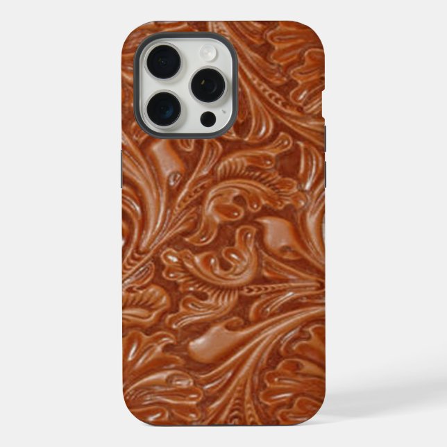 cowboy western country pattern tooled leather iPhone case (Back)
