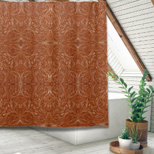 cowboy western country pattern tooled leather shower curtain
