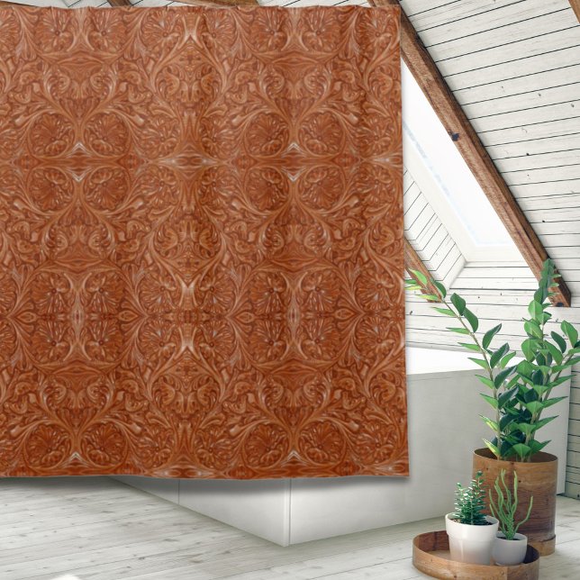 cowboy western country pattern tooled leather shower curtain (cowboy western country pattern tooled leather shower curtain)