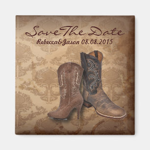 cowboy western country wedding save the date magnet
