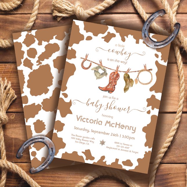 Cowboy Western Cowhide Clothesline Baby Shower Inv Invitation (Creator Uploaded)