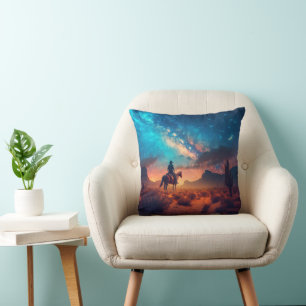 Cowboy Western Desert Night Ride Cactus Cushion