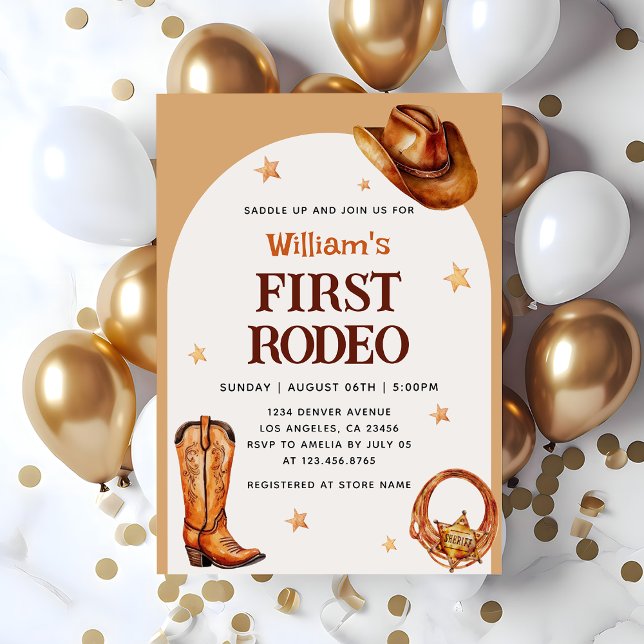 Cowboy Western First Rodeo Blue Birthday Invitation (Creator Uploaded)