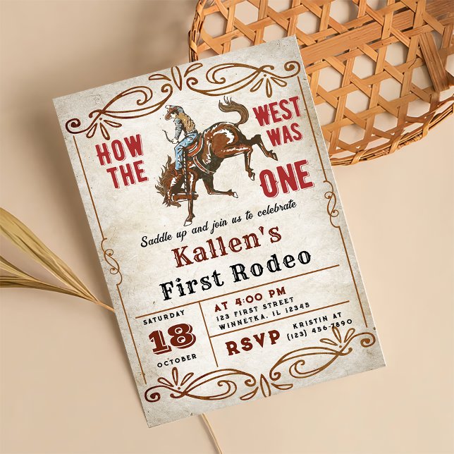 Cowboy Western First Rodeo Wild West Birthday Invitation (Creator Uploaded)