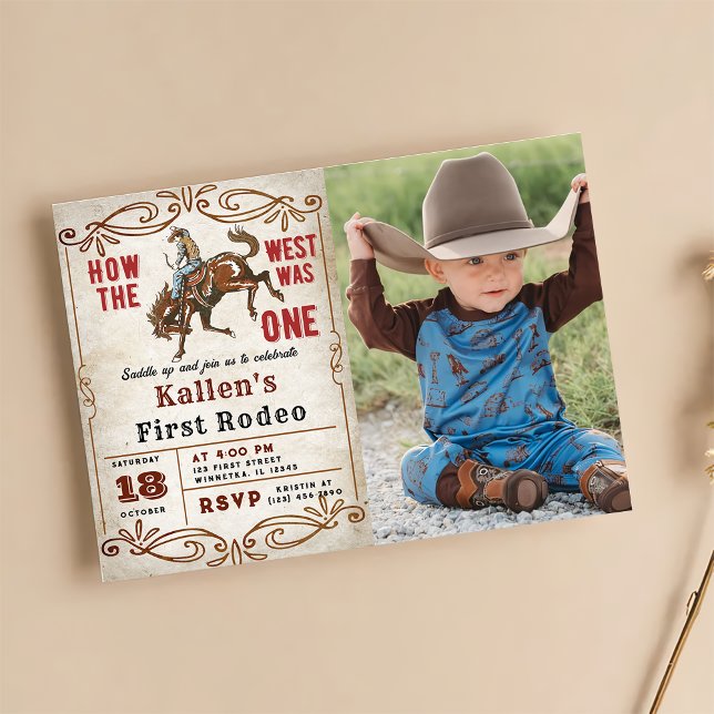Cowboy Western First Rodeo Wild West Birthday Invitation (Creator Uploaded)