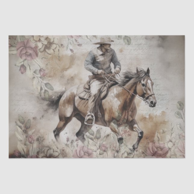 Cowboy Western Floral Watercolor Decoupage Tissue Paper (Front)
