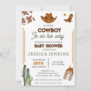 Cowboy Western Hat Boots Denim Boy Baby Shower  Invitation