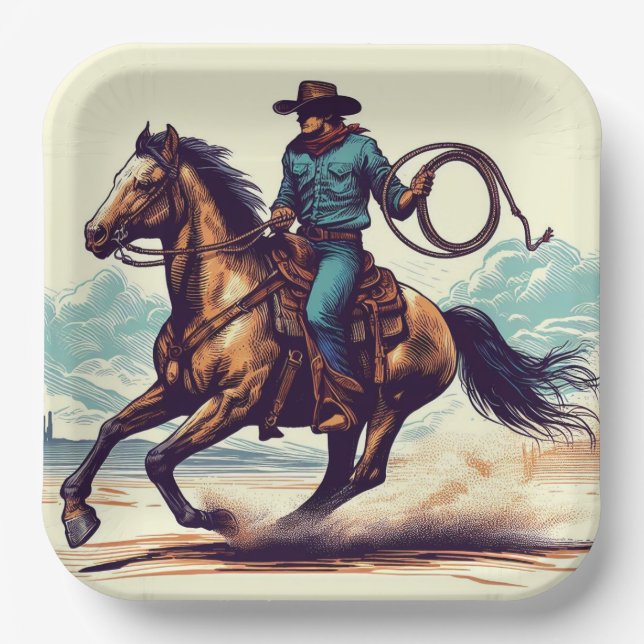 Cowboy Western Horse Birthday Paper Plate (Front)