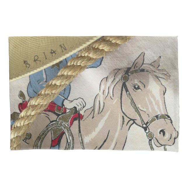 COWBOY western horse personalised rope trim name  Pillowcase (Front)