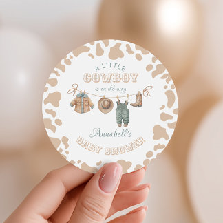 Cowboy Western Light Brown Boy Baby Shower Classic Round Sticker