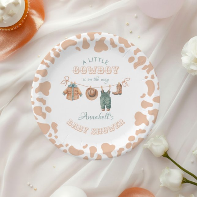 Cowboy Western Light Brown Boy Baby Shower Paper Plate (Creator Uploaded)