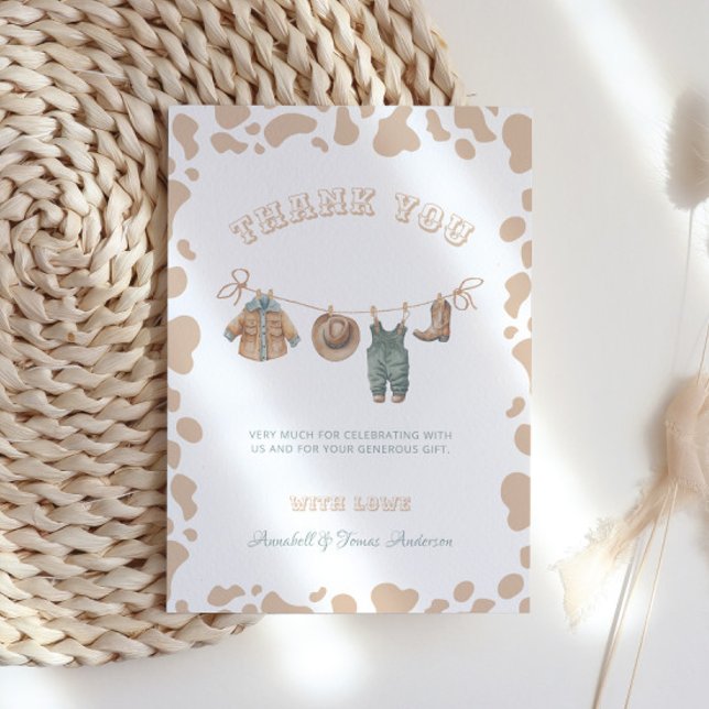 Cowboy Western Light Brown Boy Baby Shower Thank You Card (Creator Uploaded)