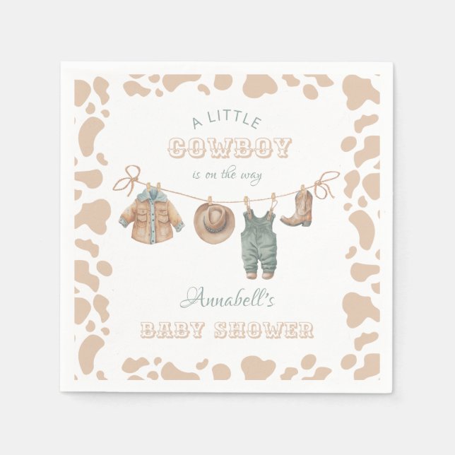 Cowboy Western Light Brown Boy Baby Shower Welcome Napkin (Front)