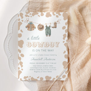 Cowboy Western Light Brown Plaid Baby Shower Invitation