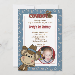 Cowboy Western Monkey 5x7 *PHOTO* Birthday Invitation