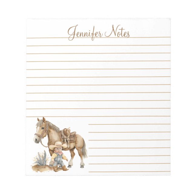 cowboy western personalised lined baby shower notepad (Front)