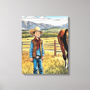 Cowboy Western Rancher Boy's Bedroom Graphic Art Canvas Print