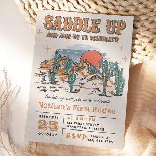 Cowboy Western Rodeo 1st Birthday Party Invitation