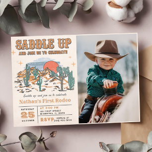 Cowboy Western Rodeo 1st Birthday Party Photo Invitation