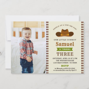 Cowboy Western Rodeo Baby Boy Photo 1st Birthday Invitation