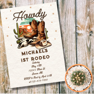 Cowboy Western Rodeo Birthday Kids  Magnetic Invitation