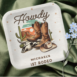Cowboy Western Rodeo Birthday Kids Paper Plate