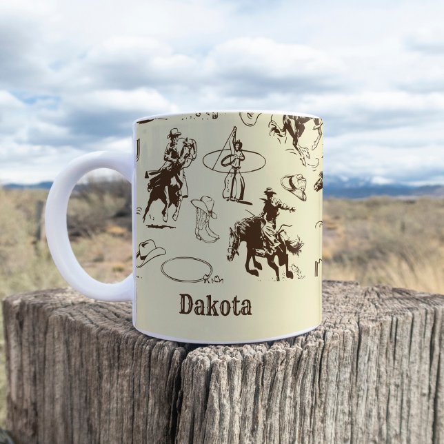Cowboy Western Rodeo Horses Custom Name Coffee Mug (Creator Uploaded)