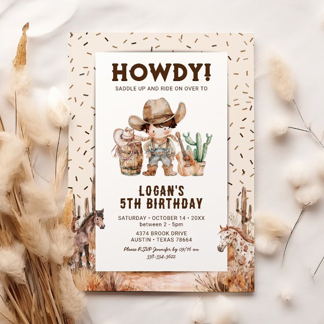 Cowboy Western Rodeo Kids Birthday Invitations (Creator Uploaded)
