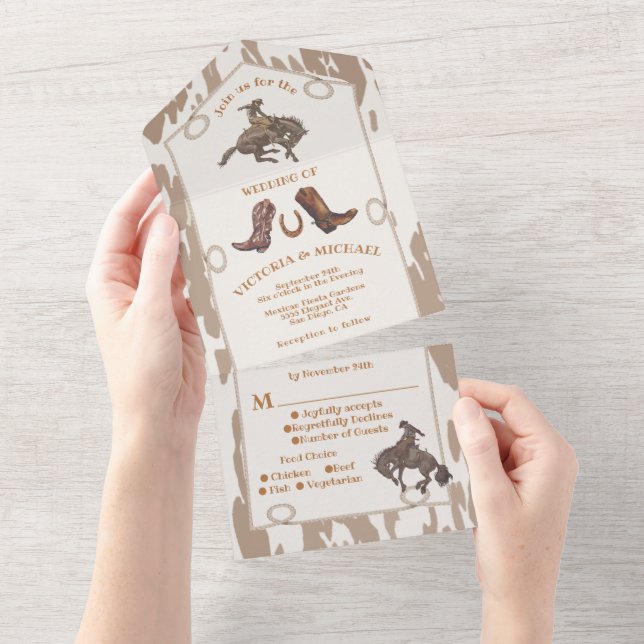Cowboy Western Rodeo Wedding All In One Invitation (Tearaway)