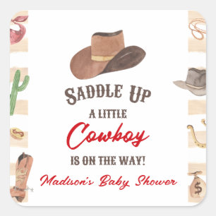 Cowboy Western Rodeo Wild West Baby Shower Square Sticker