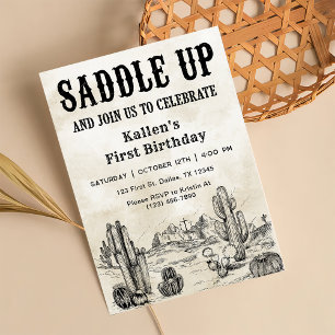 Cowboy Western Rodeo Wild West Birthday Party Invitation
