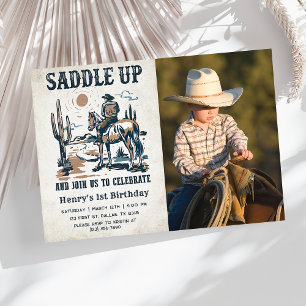 Cowboy Western Rodeo Wild West Birthday Photo Invitation